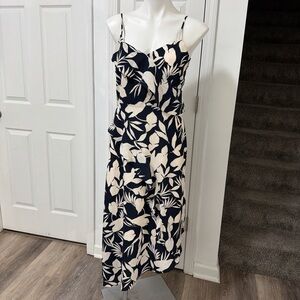 Banana Republic Black and Cream Leaf Print Midi Dress